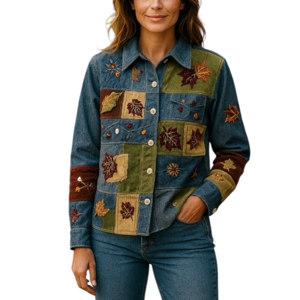 New Direction Denim Patchwork Button Down Shirt S… - image 1